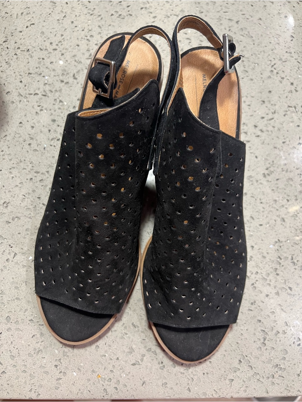 Melrose and Market Women Perforated Black Leather Petrah Block Heel Boots 8
